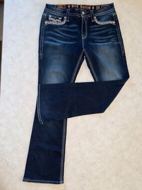 Rock Revival Jeans Womens 30 Tansy Mid Rise Curvy Boot Embroidered Dark Wash